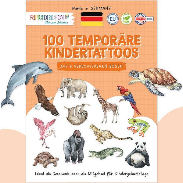 100 Kindertattoos zum Aufkleben – Tiere der Welt