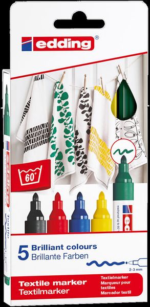 edding 4500 Textilmarker, 5er-Set, original Farben