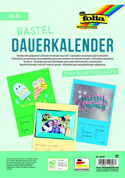 Bastel Dauerkalender, DIN A4, farbig sortiert, 12 Monatsseiten, 1 St.