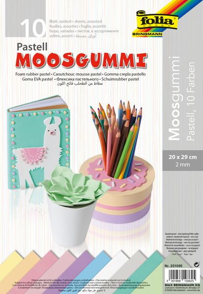 Moosgummi pastell, 20x29cm, 10 Blatt