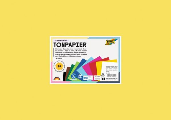 Tonzeichenpapier 35 x 50 cm, 130 g/m2, sortiert in 10 Farben (20 Blatt) 