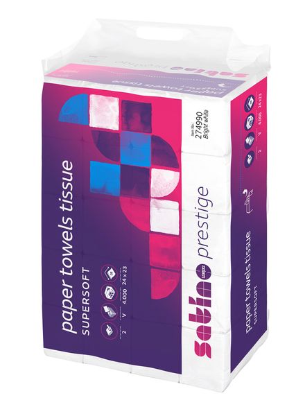 Satino Prestige Zellstoff Handtuchpapier, 2-lagig, V-Falz 24 x 23 cm, 4.000 Blatt