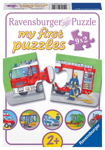 RAVENSBURGER my first puzzles: Einsatzfahrzeuge, 9 Kinderpuzzles mit 2 Teilen, ab 2 Jahre