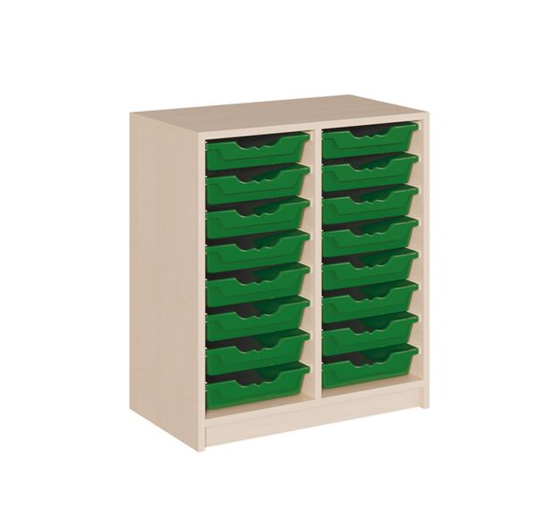 Schrank mit 16 flachen ErgoTray Boxen