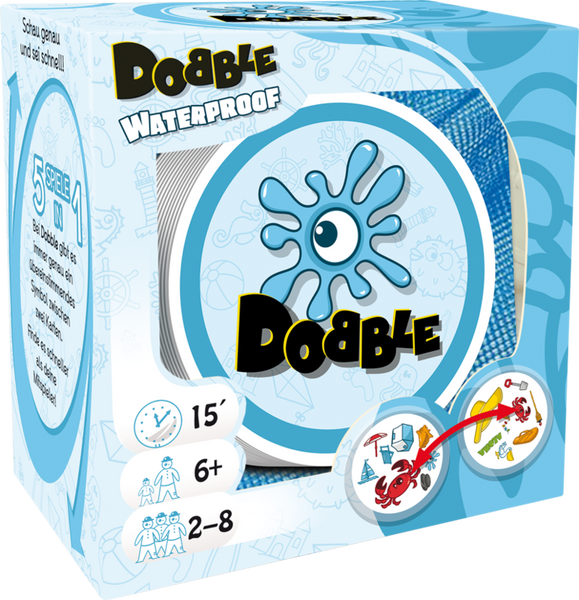 Kartenspiel Dobble Waterproof, 2-8 Spieler, Spieldauer 15 Min., ab 6 Jahre