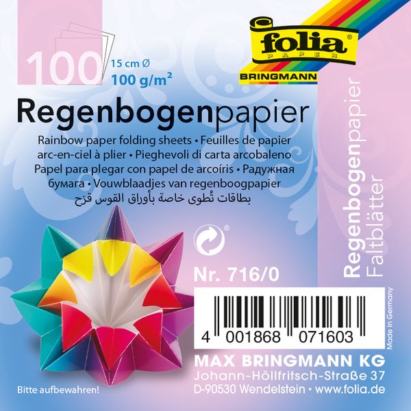 Regenbogenfaltblätter, rund, 15 cm, 100 Stück