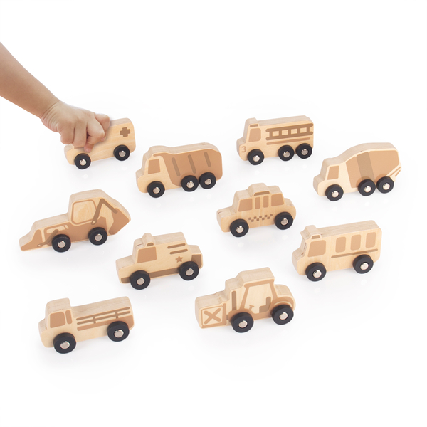 Mini-Holz-Trucks, 10er Set, 10,2 x 3,5 x 6,4 cm, ab 2 Jahre