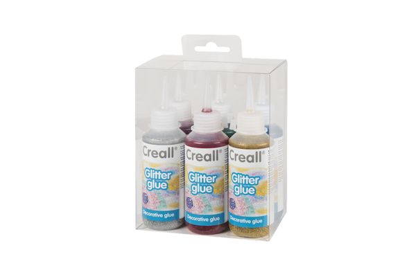 CREALL Glitterkleber, 6 Farben, je 100 ml