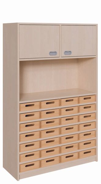 Schrank mit 28 flachen Massivholzkästen B/H/T: 102 x 160 x 40 cm)