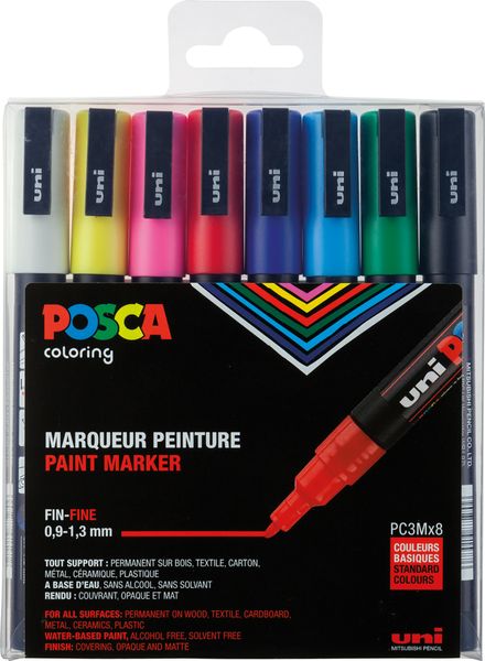 POSCA Stifte 8er Etui-Grundfarben, fein, 0,9 - 1,3 mm