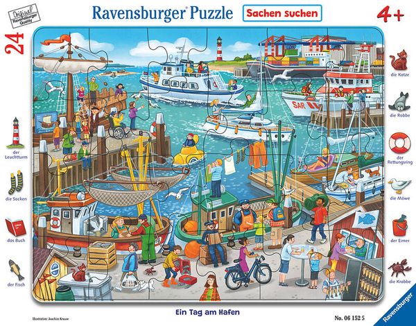 RAVENSBURGER Rahmenpuzzle, 24 Teile, Ein Tag am Hafen, ab 4 Jahre