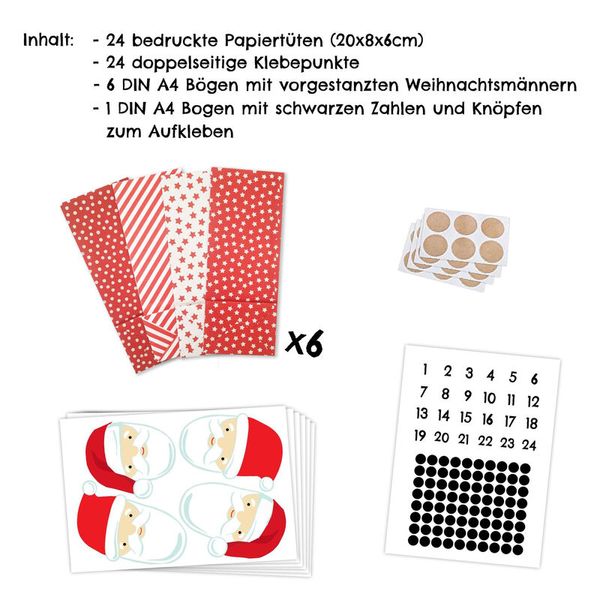 Geschenketaschen (Adventskalender) Nikolaus, 24 Tütensets (SONDERANGEBOT)