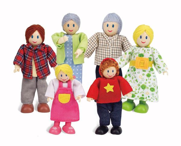 HAPE Puppenfamilie – 6 Biegepuppen helle Haut, 9 - 11 cm