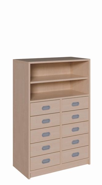 Schrank mit 10 Schubladen und offenen Regal (B/H/T: 102 x 120 x 40 cm)