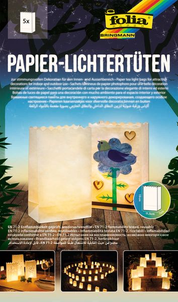 Papier Lichtertüten, weiß/transparent, groß, 5 Stück 