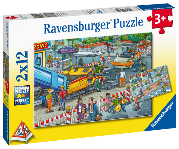 RAVENSBURGER Puzzle Straßenbaustelle, 2 x 12 Teile, ab 3 Jahre