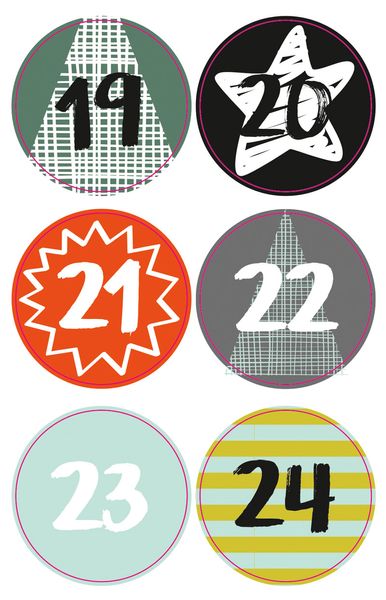 Rund-Sticker-Set für Adventskalender, 3x24 Stück
