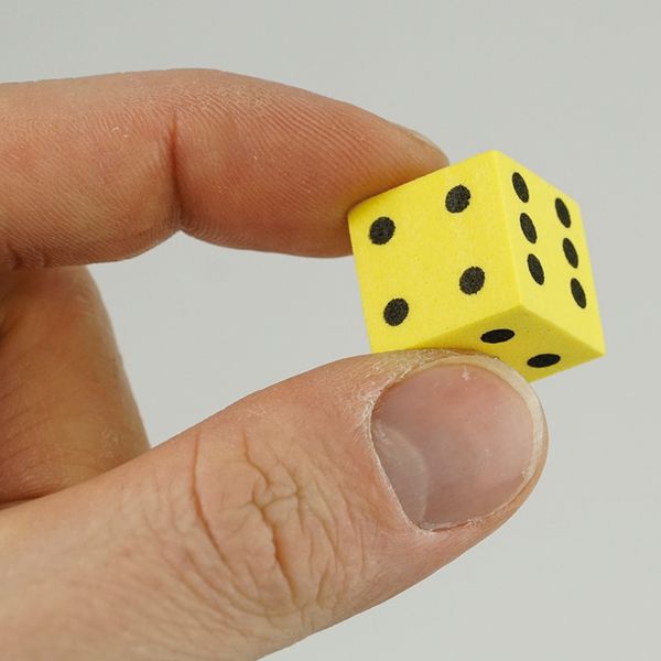 Flüster-Spielwürfel Satz, 10-tlg., gelb, 1,7 cm, mit Augen