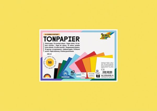 Tonzeichenpapier DIN A3 - 130 g/m2 sortiert in 10 Farben (50 Blatt) 