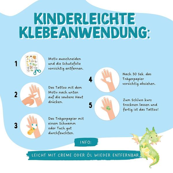 100 Kindertattoos zum Aufkleben – Dinos, Monster, Drachen, Waldtiere