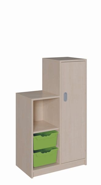 SideStep 1 Boxenregal, 1 Schrank mit Tür, Hohe Seite links, Breite 70,5 cm Höhe 80/120 cm