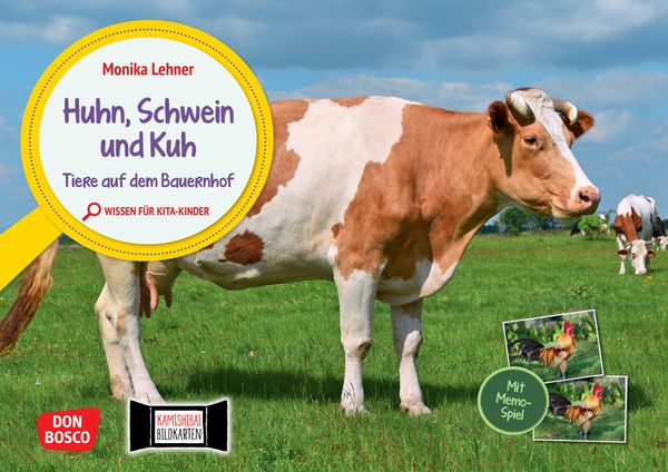 Kamishibai Bildkarten und Memospiel  - Huhn, Schwein und Kuh. Tiere auf dem Bauernhof