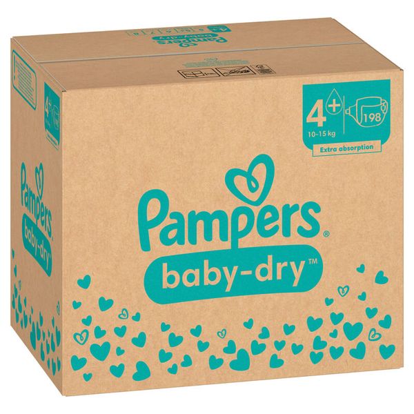 Pampers Baby Dry Gr. 4+ Maxi Plus (10-15kg), Vorratspack (4 Kartons)