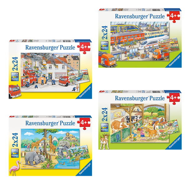 RAVENSBURGER Puzzle-Set ab 4 Jahre, 4 Puzzles à 2x24 Teile (192 Teile)