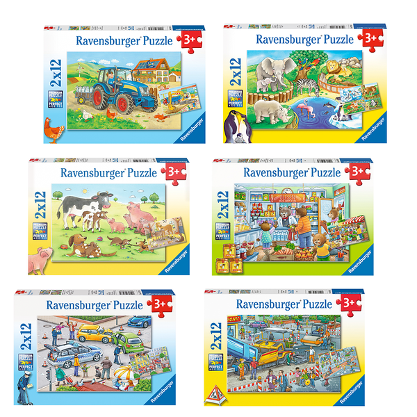 Großes RAVENSBURGER KiGA Puzzle-Set ab 3 Jahre, 6 Puzzles à 2x12 Teile (144 Teile)