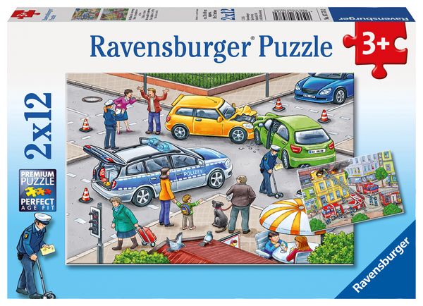 RAVENSBURGER Puzzle Mit Blaulicht unterwegs, 2 x 12 Teile, ab 3 Jahre