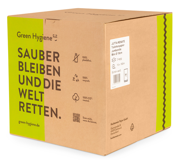 GREEN HYGIENE Palette - CO2-neutrales Jumbo-Toilettenpapier, JUTTA-RENATE, weiß, 2-lagig, 180 m, 480 Rollen