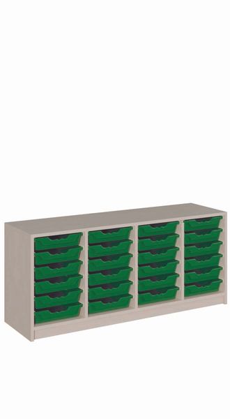 Schrank mit 24 flachen ErgoTray Boxen