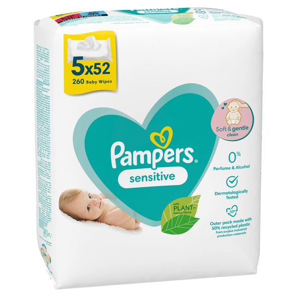 Pampers Feuchttücher Sensitive, 5x52 Stück, Vorratspack (4 Kartons)