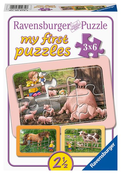 RAVENSBURGER my first puzzles: Lotta auf dem Bauernhof, 3 Kinderpuzzles mit 6 Teilen, ab 2,5 Jahre