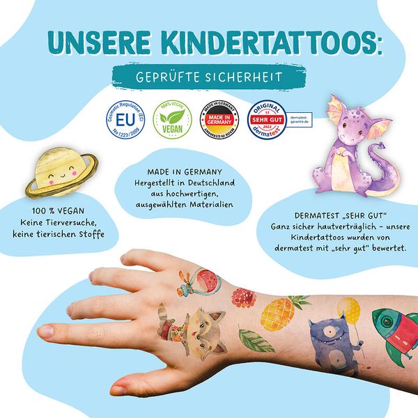 100 Kindertattoos zum Aufkleben – Dinos, Monster, Drachen, Waldtiere