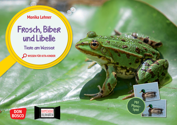 Kamishibai Bildkartenset und Memo-Spiel - Frosch, Biber und Libelle. Tiere am Wasser