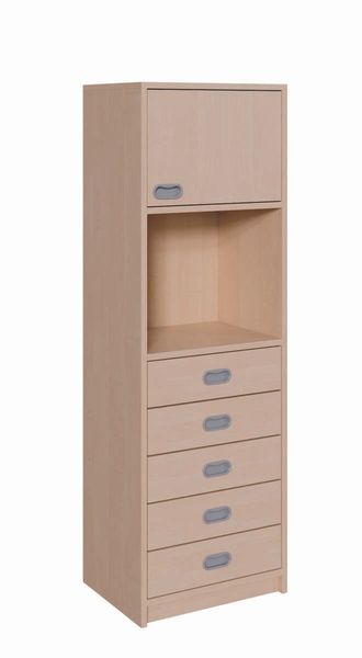 Schrank mit 5 Schubladen, offenen Fach, Tür (B/H/T: 52 x 160 x 40 cm)