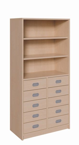 Schrank mit 10 Schubladen und offenen Regal (B/H/T: 102 x 160 x 40 cm)