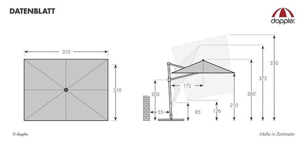 DOPPLER Active Pendelschirm 310 x 210, LSF 50+, verschiedene Farben