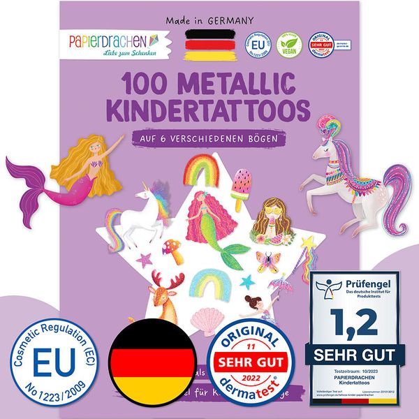 100 Kindertattoos zum Aufkleben - Glitzer Tattoo Set Bunter Mix