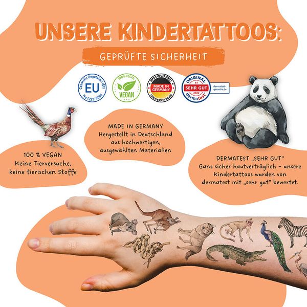 100 Kindertattoos zum Aufkleben – Tiere der Welt