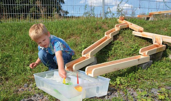 Wasserbahn / Kugelbahn, massives Kiefernholz, 12 Teile, ab 3 Jahre 