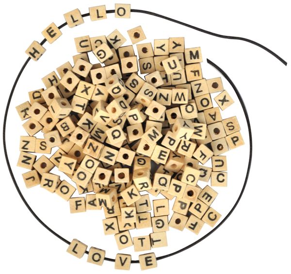 ABC Holzwürfel-Buchstaben, gelocht zum Fädeln, 300 Stück