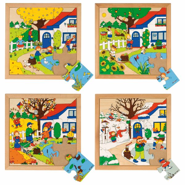 EDUCO Jahreszeitenpuzzles 1, 4 Puzzle (2x9 + 2x16 Teile), Holz, ab 3 Jahre