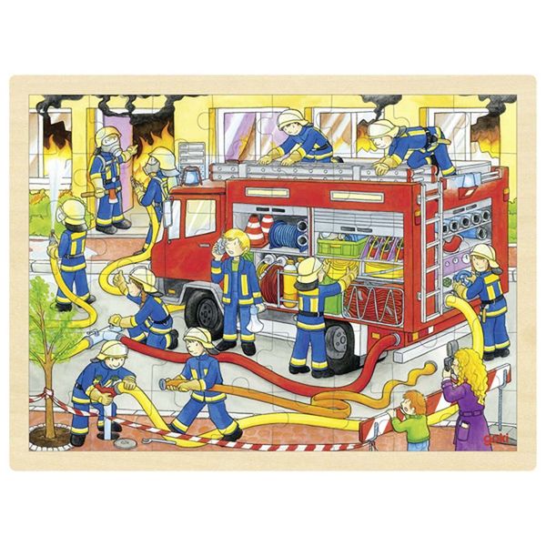 GOKI Einlegepuzzle Feuerwehr, Holz, 48 Teile, ab 3 Jahre