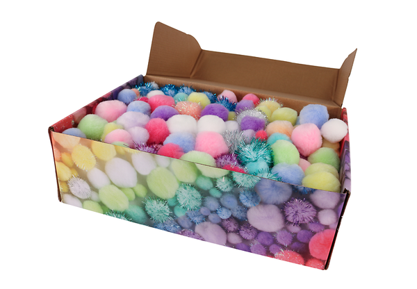 Pompons Mix pastell, Ø 1,5-4 cm, 1050 Stück Großpackung