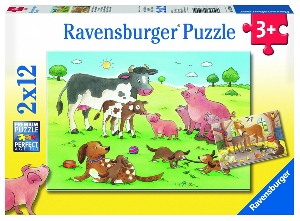 RAVENSBURGER Puzzle Glückliche Tierfamilien, 2 x 12 Teile, ab 3 Jahre