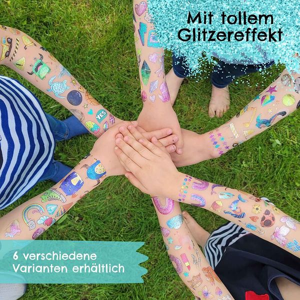 100 Kindertattoos zum Aufkleben - Glitzer Tattoo Set Wasserfarbmotive Jungen