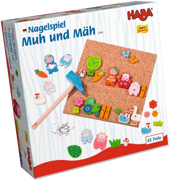 HABA Nagelspiel Muh & Mäh, 107 Teile, ab 3 Jahre