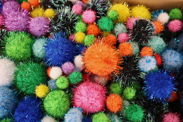 Pompons Mix glitzer, Ø 1,5-4 cm, 1050 Stück Großpackung